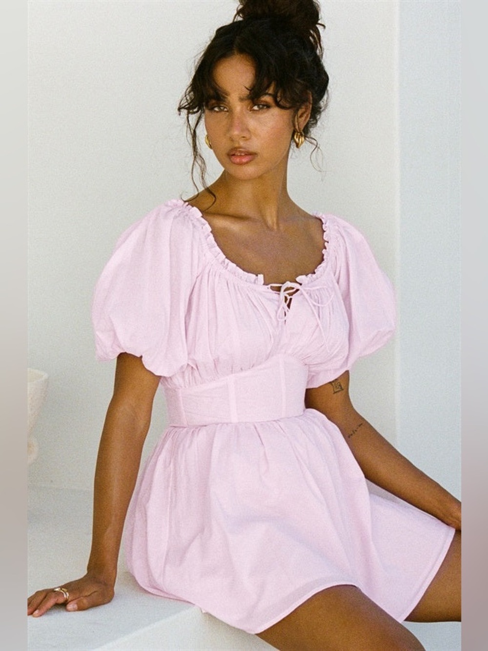 Sabo Pink Nyrobi Milkmaid Cottagecore Mini Dress S